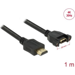 Delock Cable HDMI-A male > HDMI-A female panel-mount 4K 30 Hz 1 m