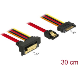 Delock Cable SATA 6 Gb/s 7 pin receptacle + SATA 15 pin power plug > SATA 22 pin receptacle downwards angled metal 30 cm
