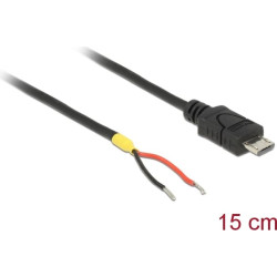Delock Cable USB 2.0 Micro-B male > 2 x open wires power 15 cm Raspberry Pi