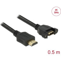 Delock Cable HDMI-A male > HDMI-A female panel-mount 4K 30 Hz 0.5 m