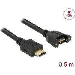 Delock Cable HDMI-A male > HDMI-A female panel-mount 4K 30 Hz 0.5 m