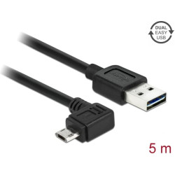 Delock Cable EASY-USB 2.0 Type-A male > EASY-USB 2.0 Type Micro-B male angled left / right 5 m black