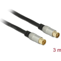 Delock Antenna Cable IEC Plug > IEC Jack RG-6/U quad shield 3 m black Premium