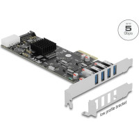 Delock PCI Express x4 Card to 4 x external SuperSpeed USB 5 Gbps (USB 3.2 Gen 1) USB Type-A female Quad Channel - Low Profile Form Factor