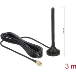 Delock LTE Antenna SMA plug 2 dBi fixed omnidirectional with magnetic base and connection cable RG-174 3 m outdoor black