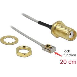 Delock Antenna Cable SMA jack bulkhead to MHF® I LK plug 1.13 20 cm thread length 10 mm