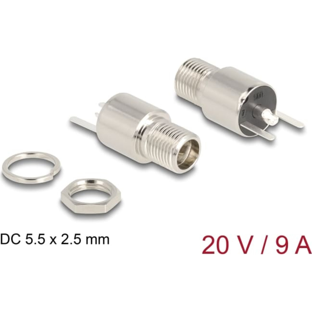Delock Connector DC 5.5 x 2.5 mm female bulkhead soldering version - round 20 V / 9 A