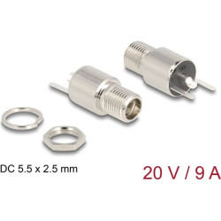 Delock Connector DC 5.5 x 2.5 mm female bulkhead soldering version - round 20 V / 9 A