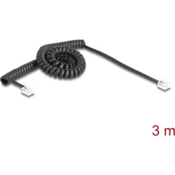 Delock Telephone Cable / Coiled Cable RJ11 plug to RJ11 plug black 3 m