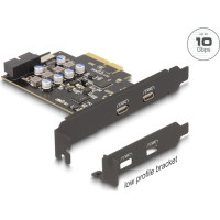 Delock PCI Express x4 Card to 2 x external USB Type-C™ + 1 x internal USB 10 Gbps Type-E Key A and 1 x 19 pin USB pin header male - Low Profile Form Factor