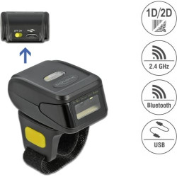 Delock Ring Barcode Scanner 1D and 2D with 2.4 GHz or Bluetooth