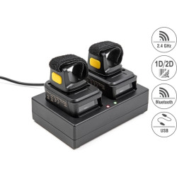 Delock Ring Barcode Scanner 1D and 2D with 2.4 GHz or Bluetooth (2 pieces) + Charging Station