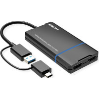 Value USB 3.2 Gen 1 (USB-A or USB-C) to 2x HDMI Adapter, 4K@30Hz + 1080P@60Hz