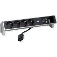 Bachmann DESK2 4x Schutzkontakt 1x USB-Charger, Aluminium
