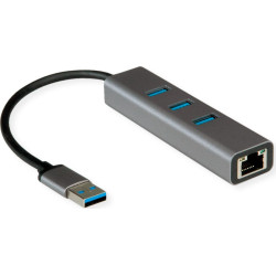 Roline USB 3.2 Gen 1 to Gigabit Ethernet Converter + Hub 3x
