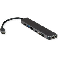 Value Dockingstation Type C, 1x 4K60 HDMI, 2x USB 2.0 (A+C) + 1x USB 3.2 Gen1 (A), 1x Type C (Power Delivery), 1x SD/TF