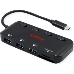 Roline USB 3.2 Gen 1 Hub, 3 Ports, Type C connection cable, with Card Reader, sw