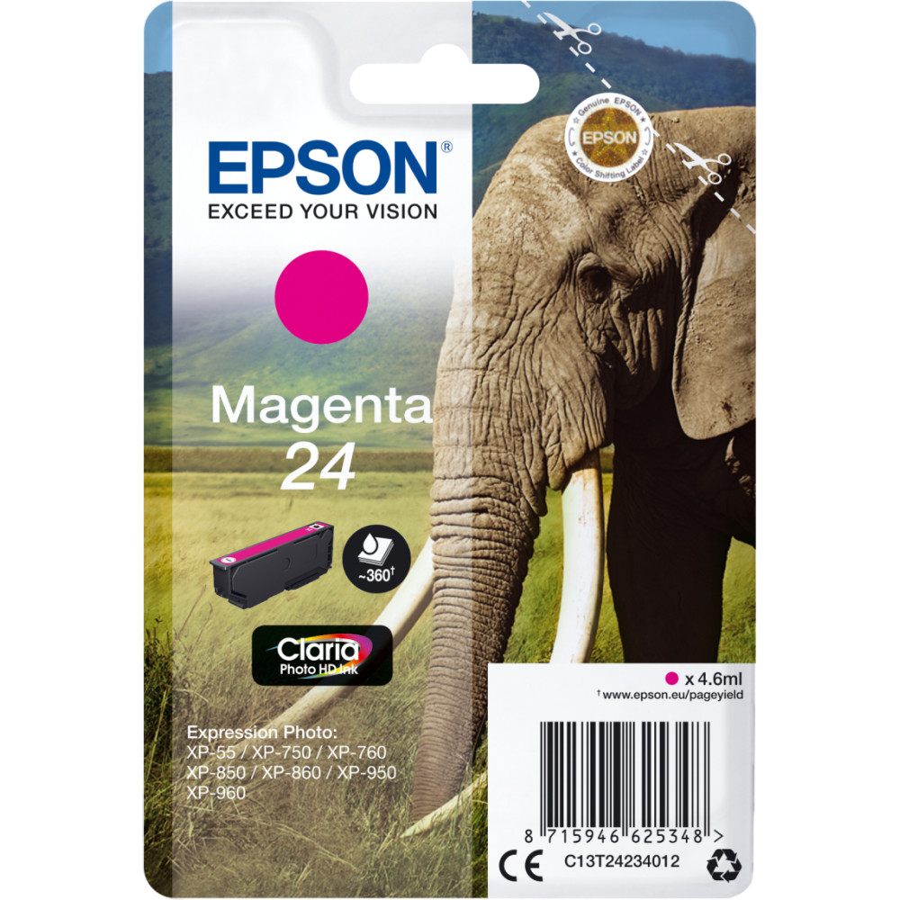 Epson Elephant Singlepack Magenta 24 Claria Photo HD Ink