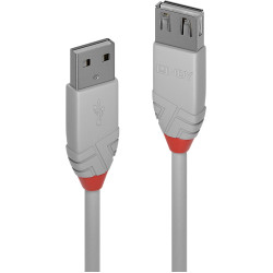 Lindy 0.5m USB 2.0 Type A Extension Cable, Anthra Line, Grey