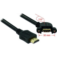 Delock Cable HDMI-A male > HDMI-A female panel-mount 110° angled 4K 30 Hz 1 m