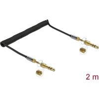 Delock Coiled Cable 3.5 mm 3 pin Stereo Jack male to Stereo Jack male with screw adapter 2 m