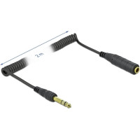 Delock Coiled Cable Extension 3 pin 6.35 mm Stereo Jack male to Stereo Jack female 2 m black