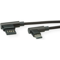 ROLINE USB 2.0 Cable, C (90° angled) - A reversible, M/M, black, 0.8 m