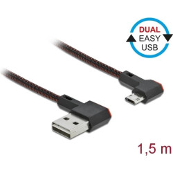 Delock EASY-USB 2.0 Cable Type-A male to EASY-USB Type Micro-B male angled left / right 1.5 m black
