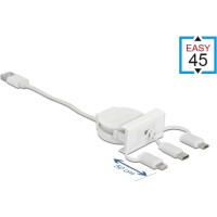 Delock Easy 45 Module USB 2.0 3 in 1 Retractable Cable USB Type-A to USB-C™, Micro USB and Lightning white