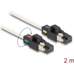 Delock Network Cable RJ45 plug to plug Cat.6A S/FTP with rotatable colour clips 2 m white