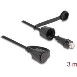 Delock Network Cable RJ45 plug to RJ45 plug Cat.6 STP with protective cap outdoor IP68 dust- and waterproof black 3 m