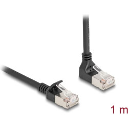 Delock RJ45 Network Cable Cat.6A S/FTP Slim 90° downwards angled / straight 1 m black