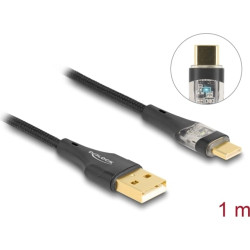 Delock USB 2.0 Cable Type-A male to USB Type-C™ male with Fast Charging 60 W transparent 1 m