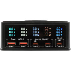 Exsys EX-1106 Multiport High Power Charger mit QI 15W und USB-C PD mit max. 160W