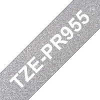 Brother TZE-PR955 marķēšanas lenta Balta krāsa uz sudraba krāsas