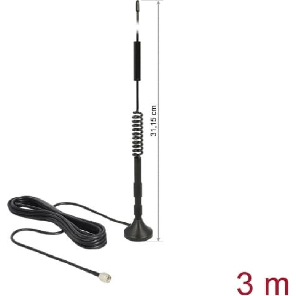 Delock LTE Antenna SMA plug 5 dBi fixed omnidirectional with magnetic base and connection cable RG-174 3 m outdoor black