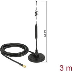 Delock LTE Antenna SMA plug 6 dBi fixed omnidirectional with magnetic base and connection cable (RG-58, 3 m) outdoor black