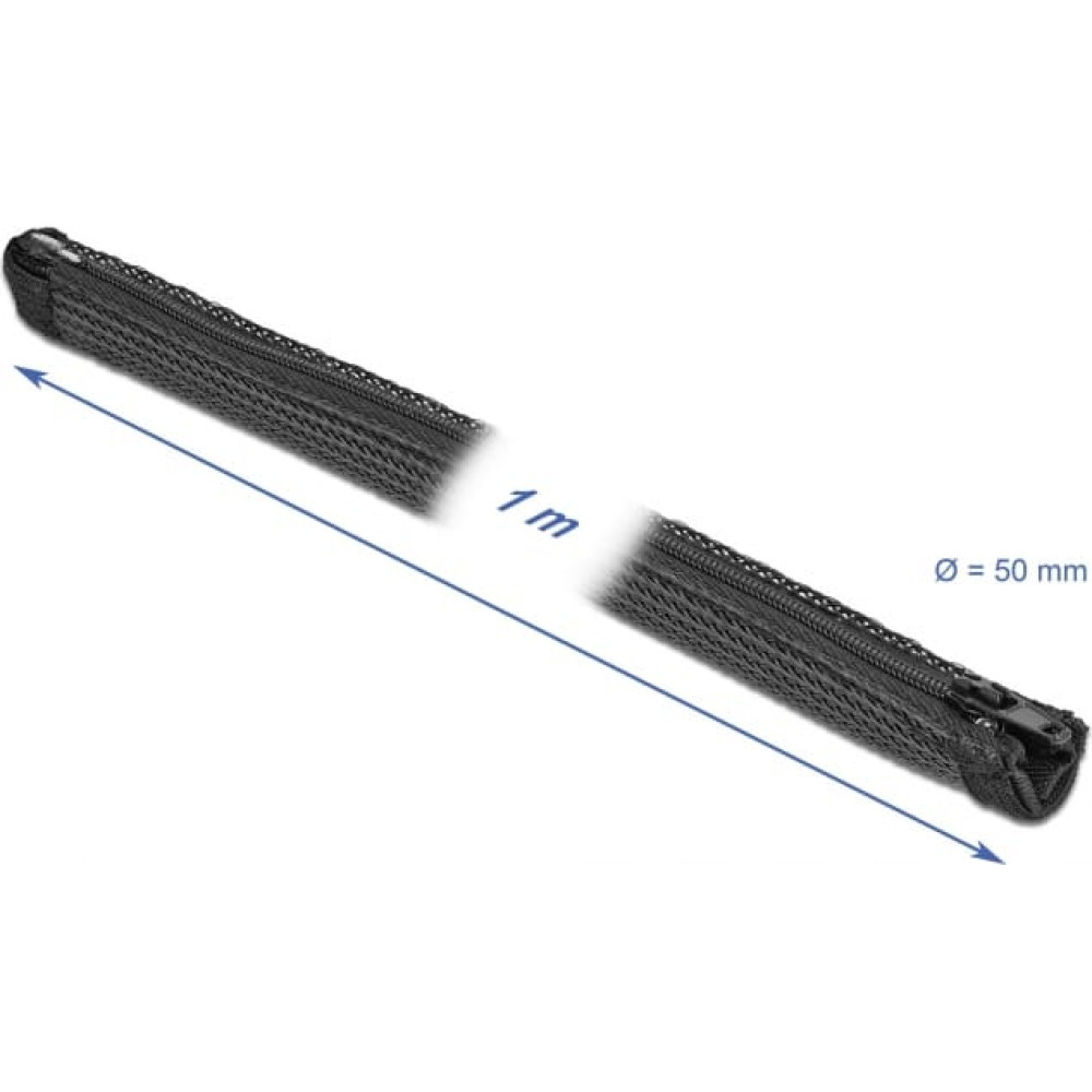 Delock Braided Sleeve with zip fastener heat-resistant 1 m x 50 mm black