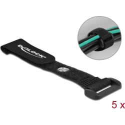 Delock Hook-and-loop cable tie with Loop and Fastening Eyelet L 150 x W 20 mm black 5 pieces