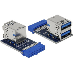 Delock USB 3.0 Pin Header female > 2 x USB 3.0 female – up, stacked