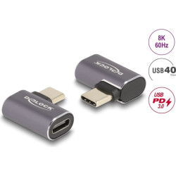 Delock USB Adapter 40 Gbps USB Type-C™ PD 3.0 100 W male to female angled left / right 8K 60 Hz metal