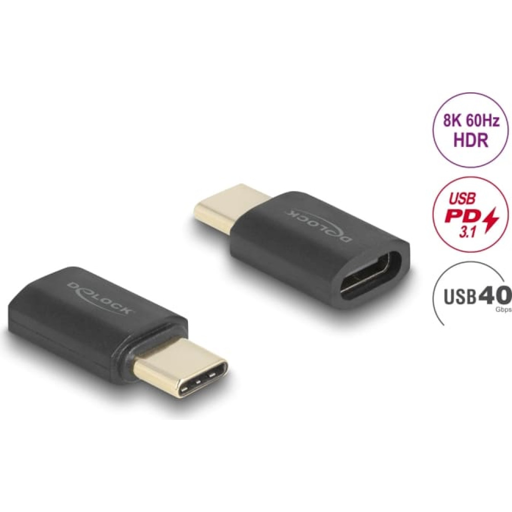 Delock USB Adapter 40 Gbps USB Type-C™ PD 3.1 240 W male to female port saver 8K 60 Hz