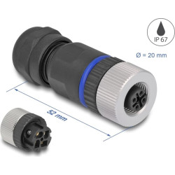 Delock M12 Connector A-coded 4 pin female for mounting with screw connection