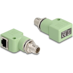 Delock M12 Adapter X-coded 8 pin male to RJ45 jack Cat.5e with mounting hole 90° angled green