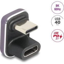 Delock USB-C™ Adapter 180° angled 40 Gbps PD 3.1 240 W male to female U-shape 8K 60 Hz metal