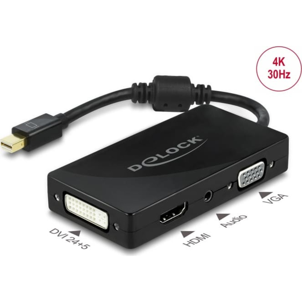 Delock Mini DisplayPort 1.2 Adapter to VGA / HDMI / DVI / Audio female 4K Passive black