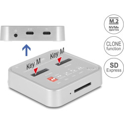 Delock Docking Station for 1 x M.2 NVMe SSD + 1 x M.2 SATA SSD with SD Express (SD 7.1) Card Reader and Clone Function