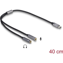 Delock Headset Adapter USB Type-C™ male DAC 24 Bit / 96 kHz Hi-Res to 2 x 3.5 mm 3 pin Stereo jack female