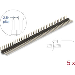 Delock Pin header 40 pin, pitch 2.54 mm, 1-row, angled, 5 pieces