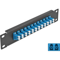 Delock 10″ Fiber Optic Patch Panel 12 Port LC Duplex blue 1U black